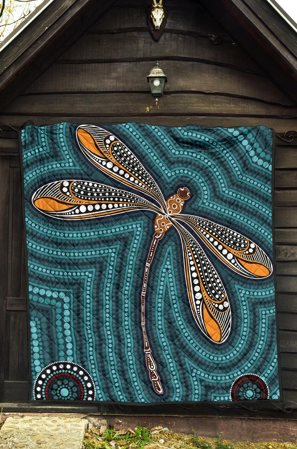 Aboriginal Premium Quilt - Indigenous Dragonfly