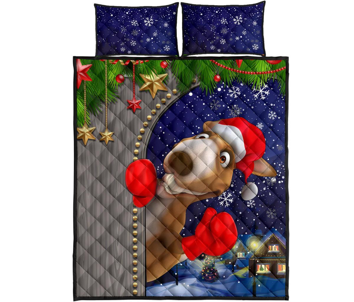 Christmas Quilt Bed Set - Funny Kangaroo Christmas-