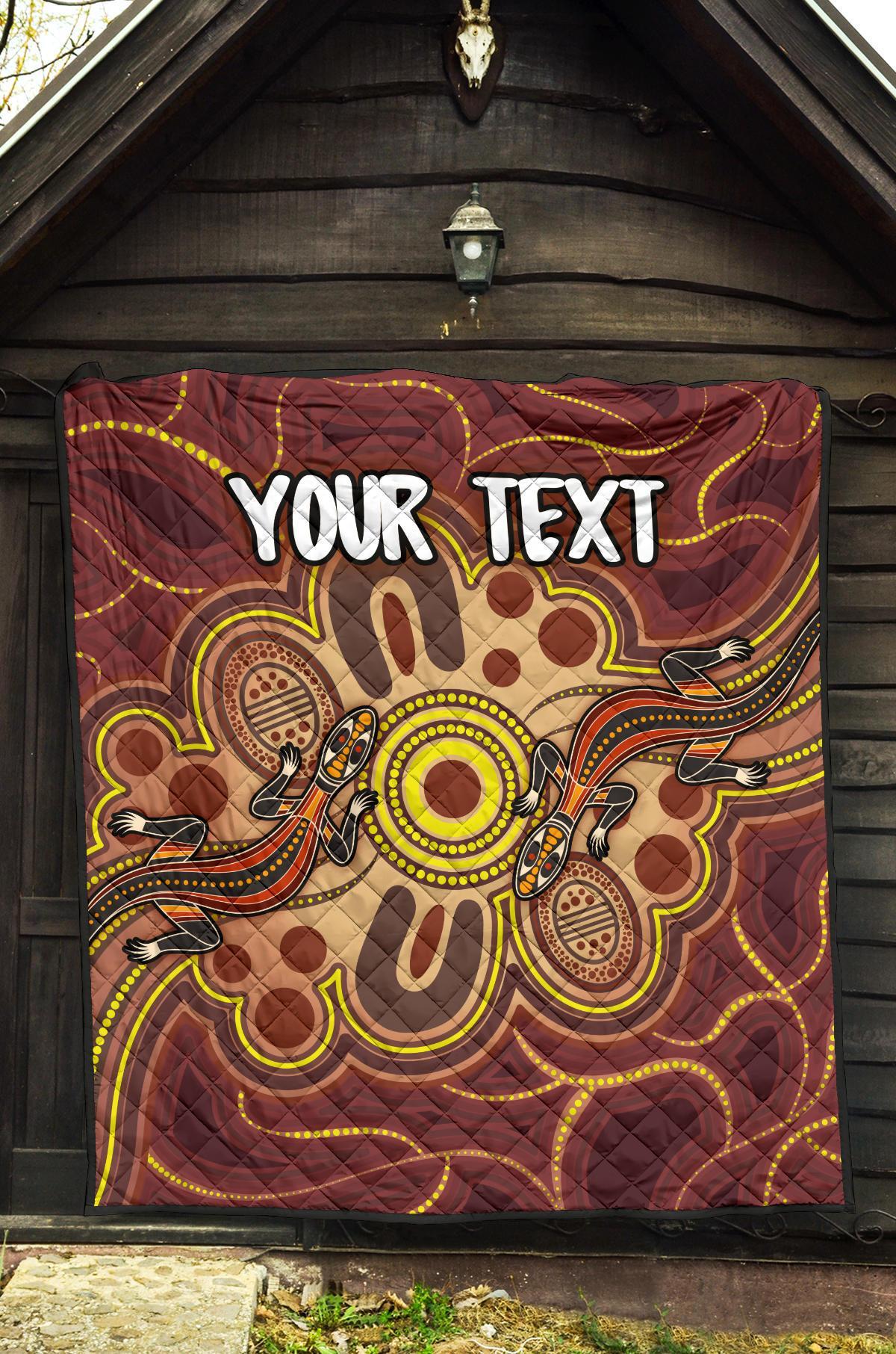 (Custom) Aboriginal Premium Quilt - Indigenous Lizard Dot Painting Art