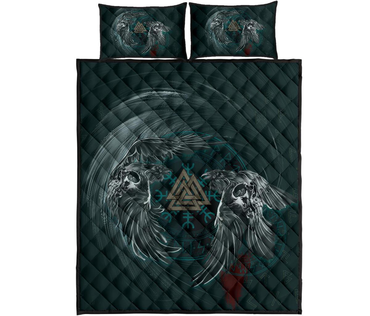 Viking Quilt Bedding Set Ravens Skull Tattoo Ver01