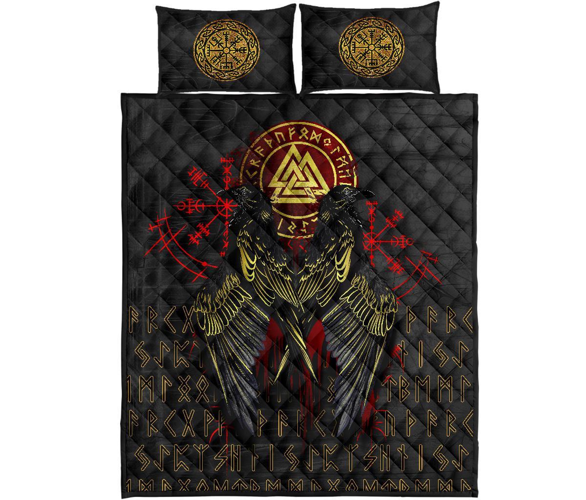 Viking Quilt Bedding Set Viking Valknut and Ravens Tattoo