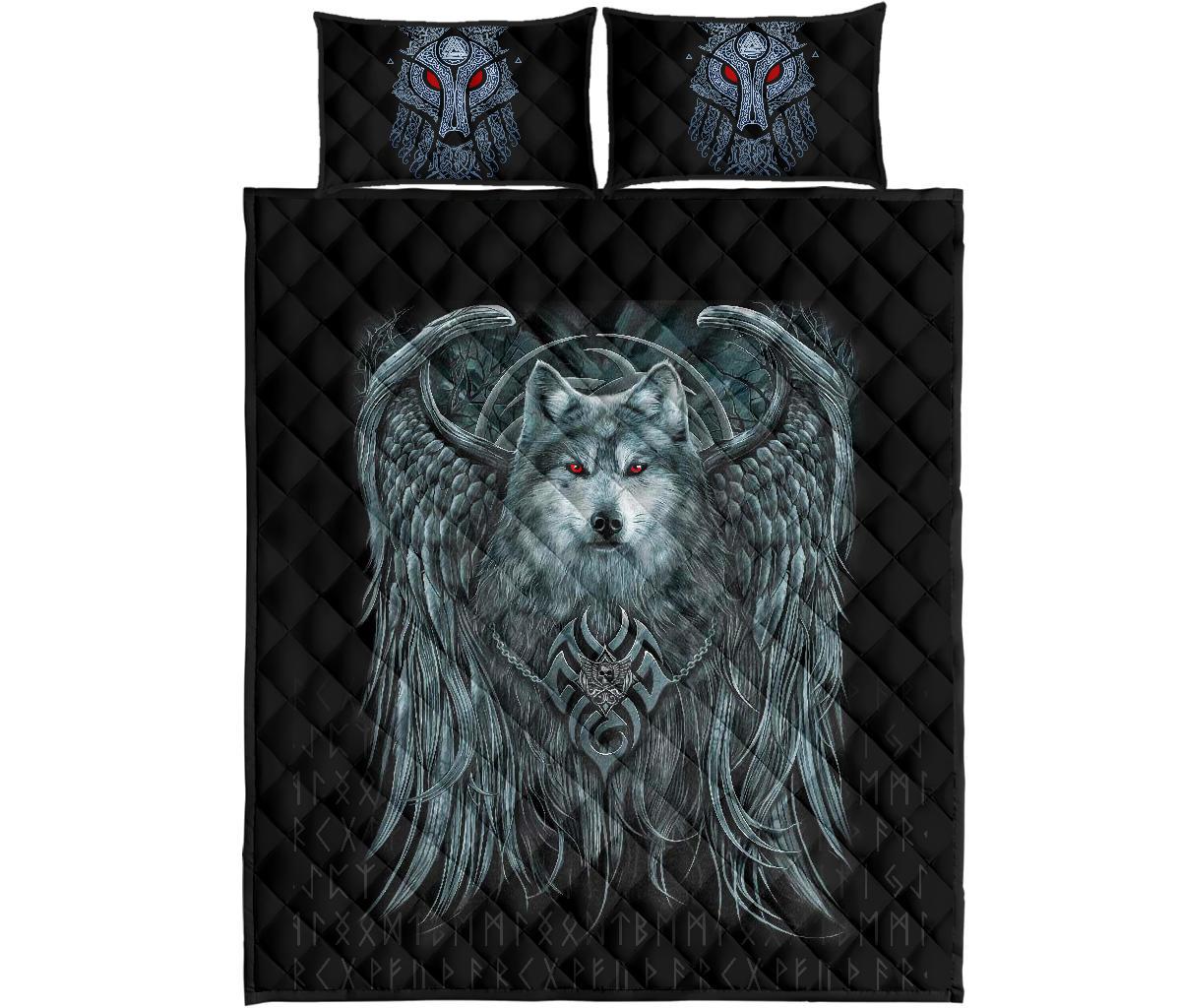 Viking Quilt Bedding Set Spiral Wolf Spirit