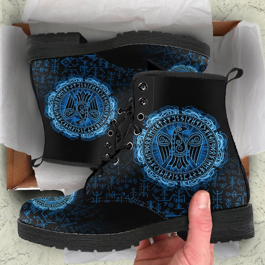 Viking Leather Boots Raven Celtic Cyan