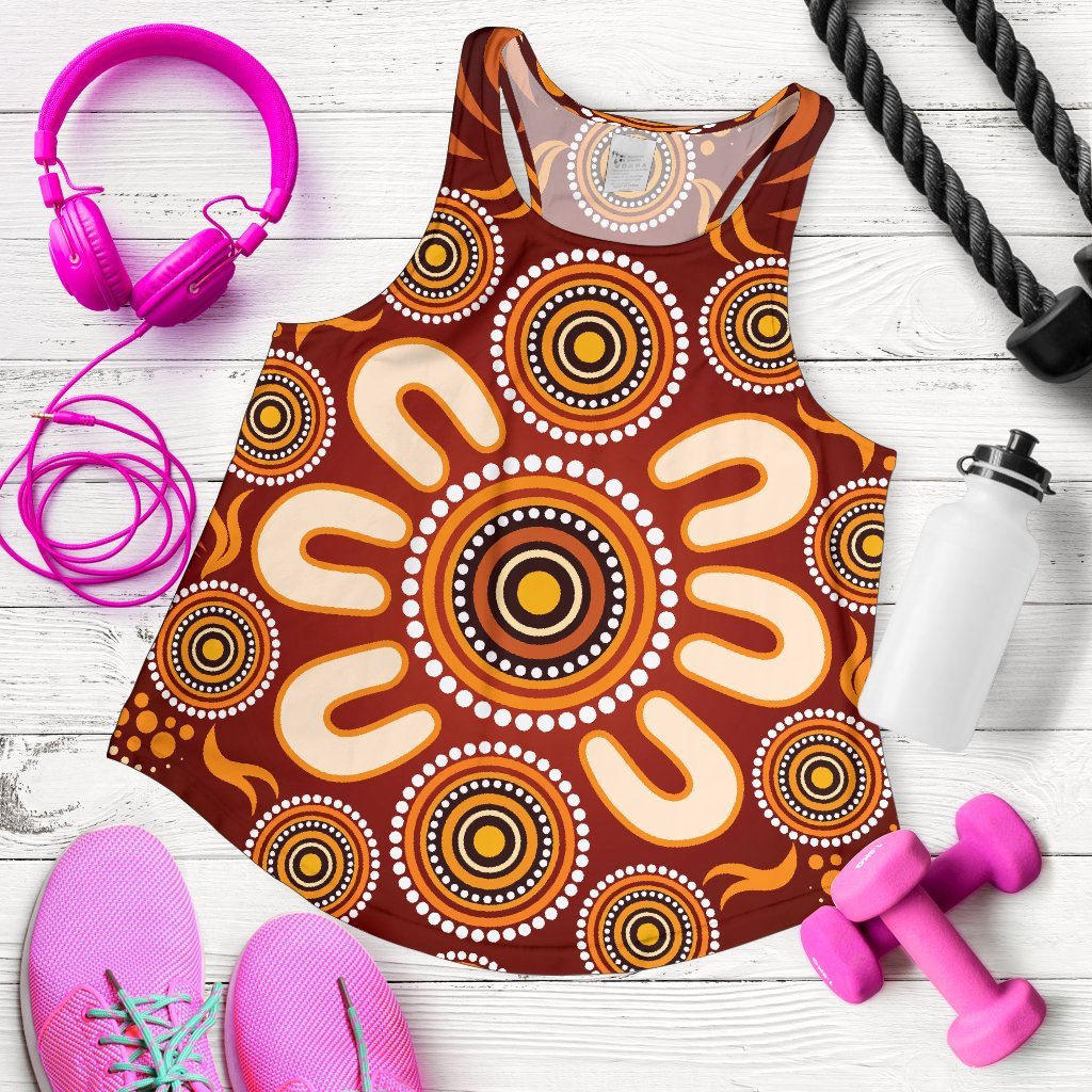 Aboriginal Women's Racerback Tank - Circle Flowers Patterns Ver02