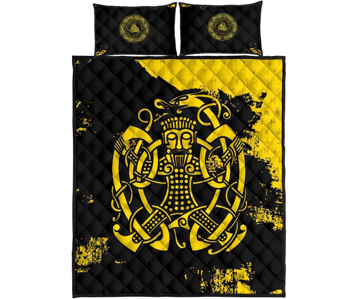 Viking Quilt Bedding Set Loki Bound Triskele Rune Gold