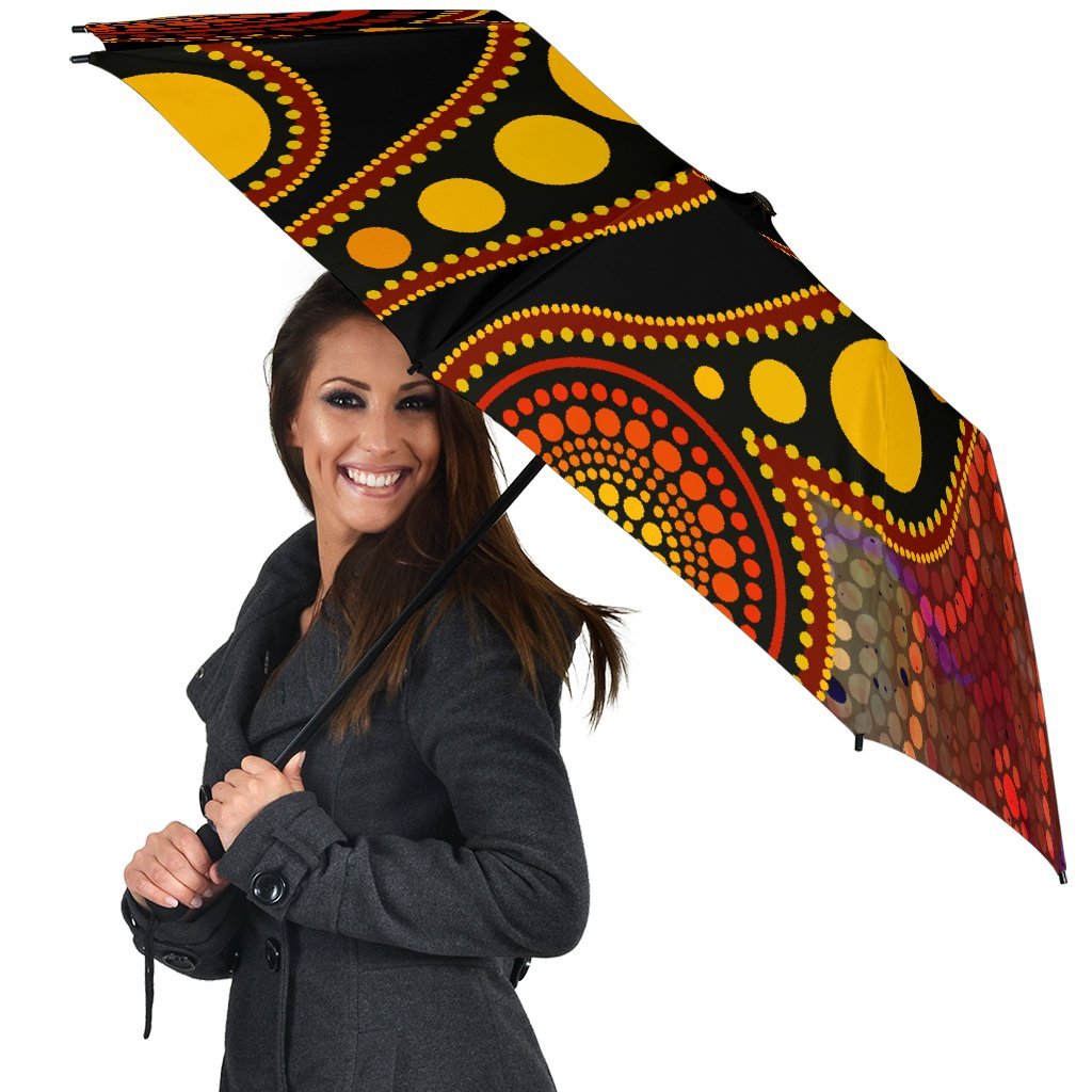 Aboriginal Umbrellas - Australia Indigenous Flag Circle Dot Painting Art (Golden)