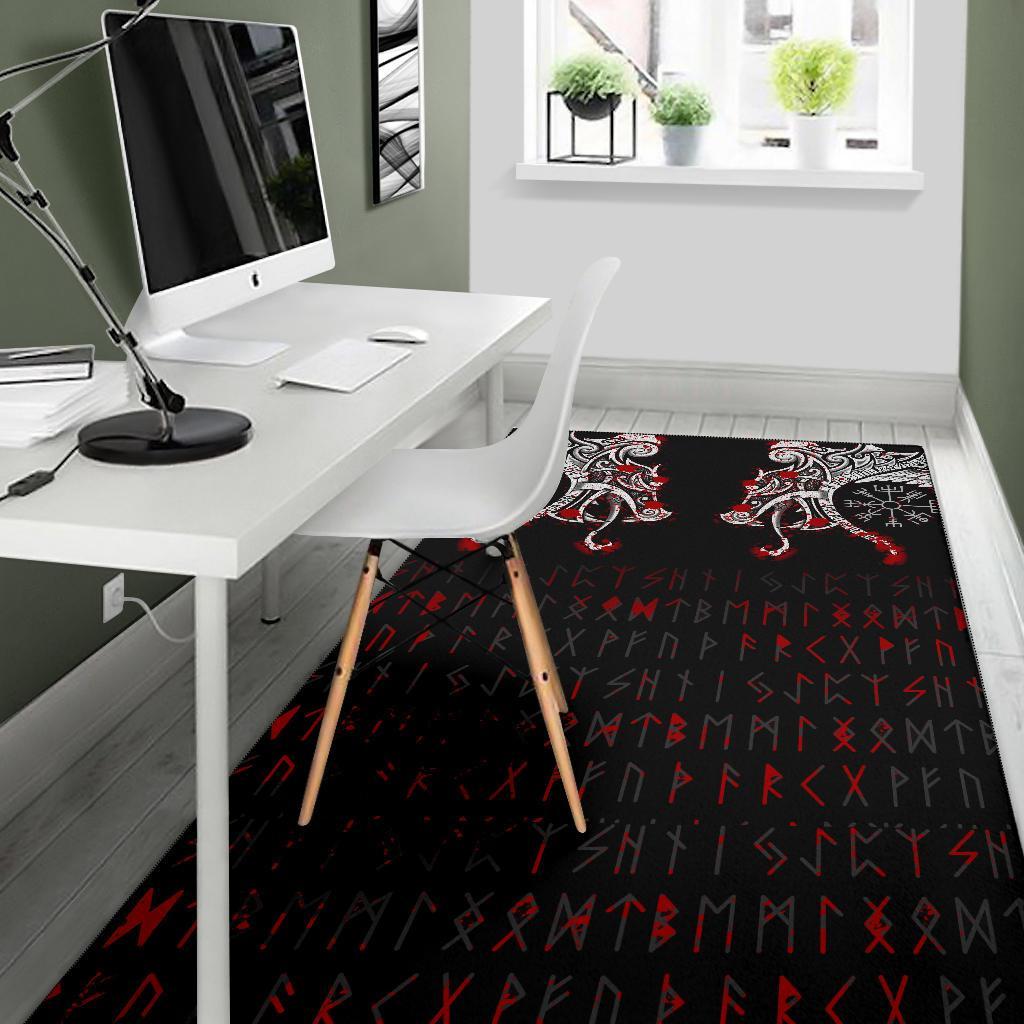 Viking Area Rug Double Dragon Tattoo And Vegvisir Blood