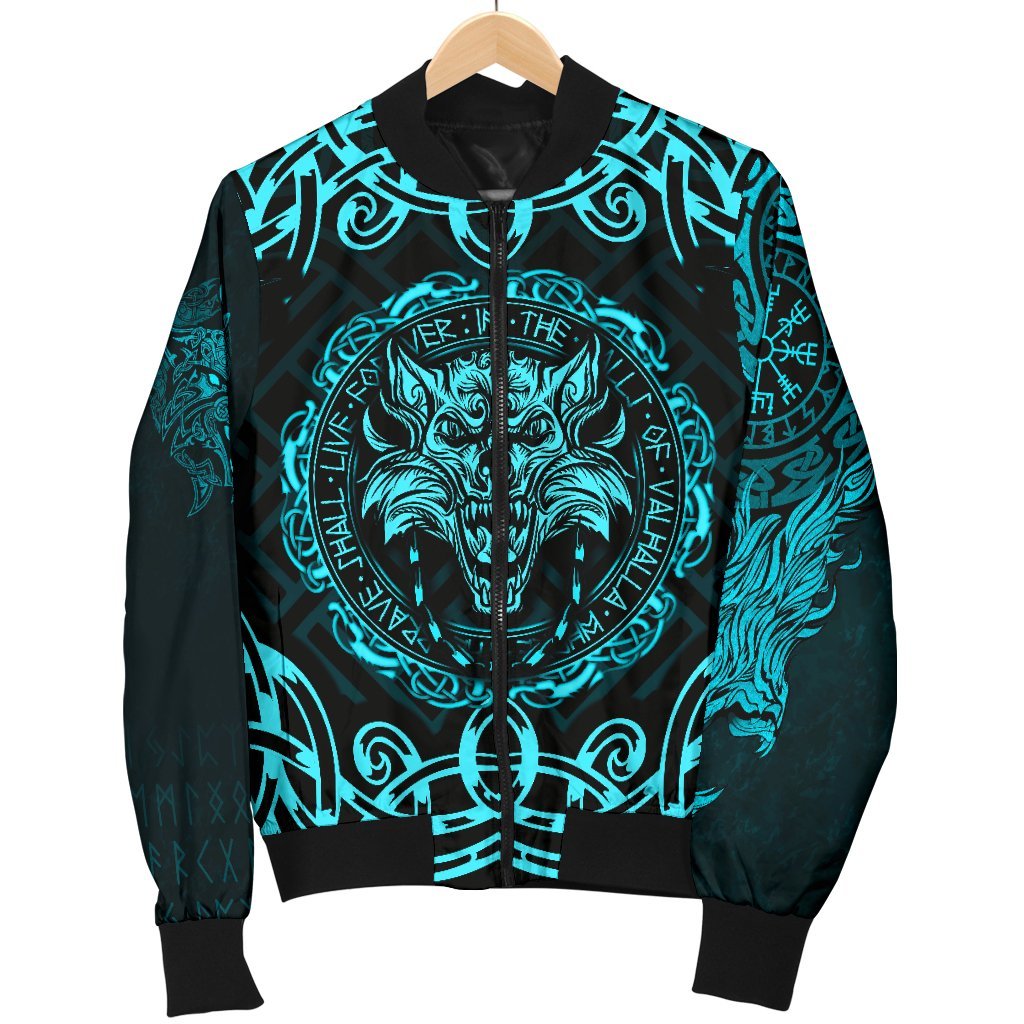 Viking Bomber Jacket Fenrir Viking Cyan 3D Style Ver01