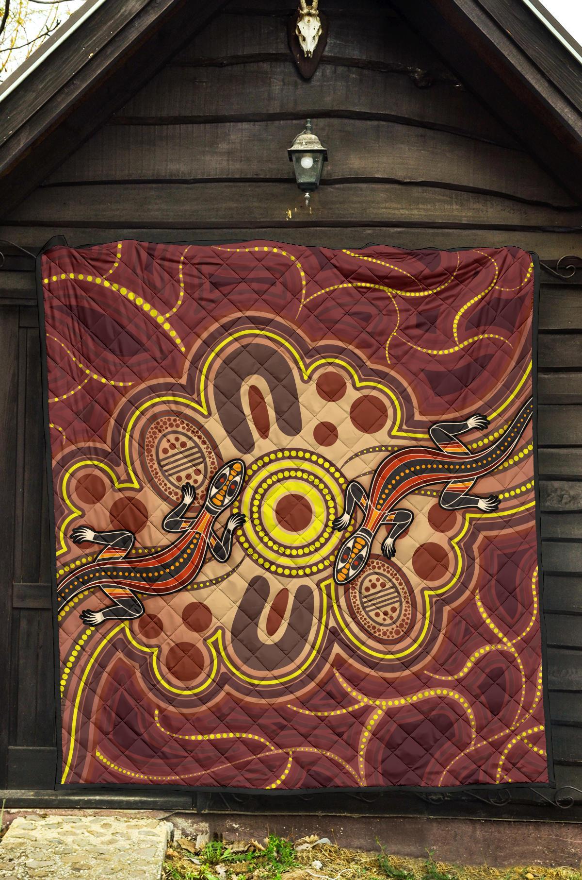 Aboriginal Premium Quilt - Indigenous Lizard Dot Painting Art