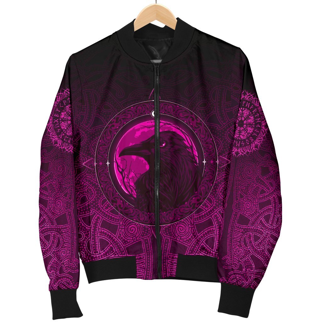 Viking Bomber Jacket Ethnic Odin Raven Pink Style Ver01