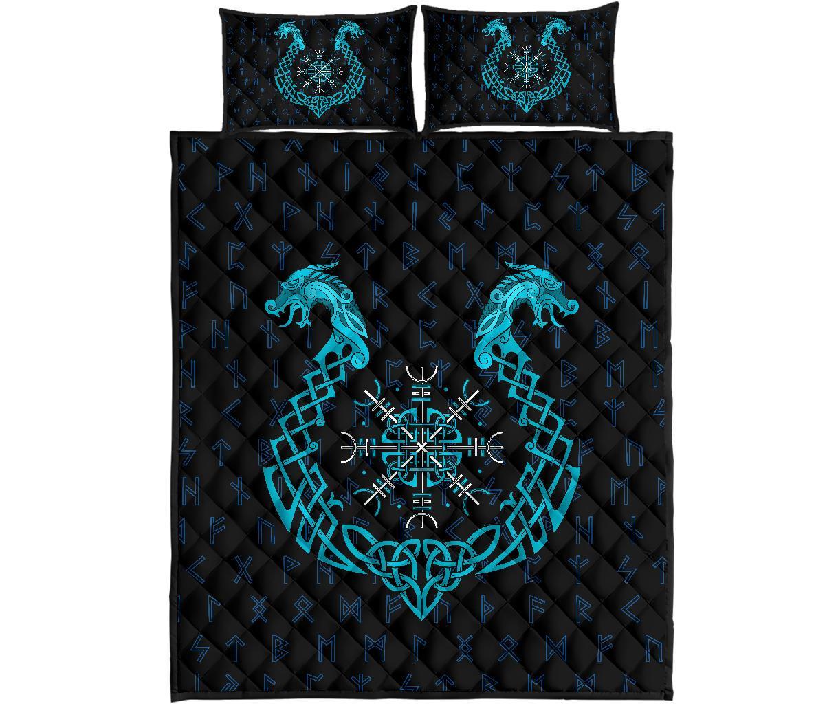 Viking Quilt Bedding Set Aegishjalmur Helm Of Awe Blue Edition