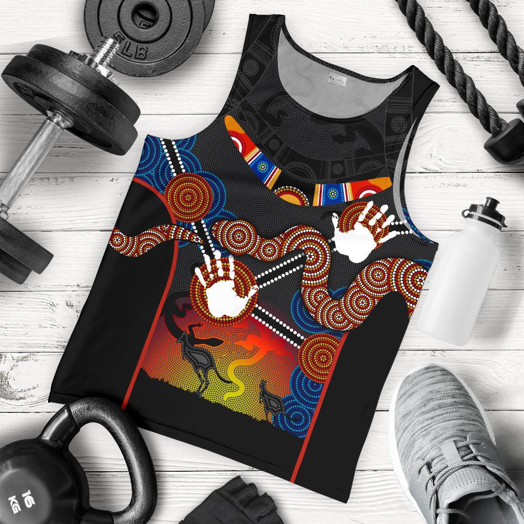 Aboriginal Men's Tank Top - Australian Boomerang and Snake Indigenous Art