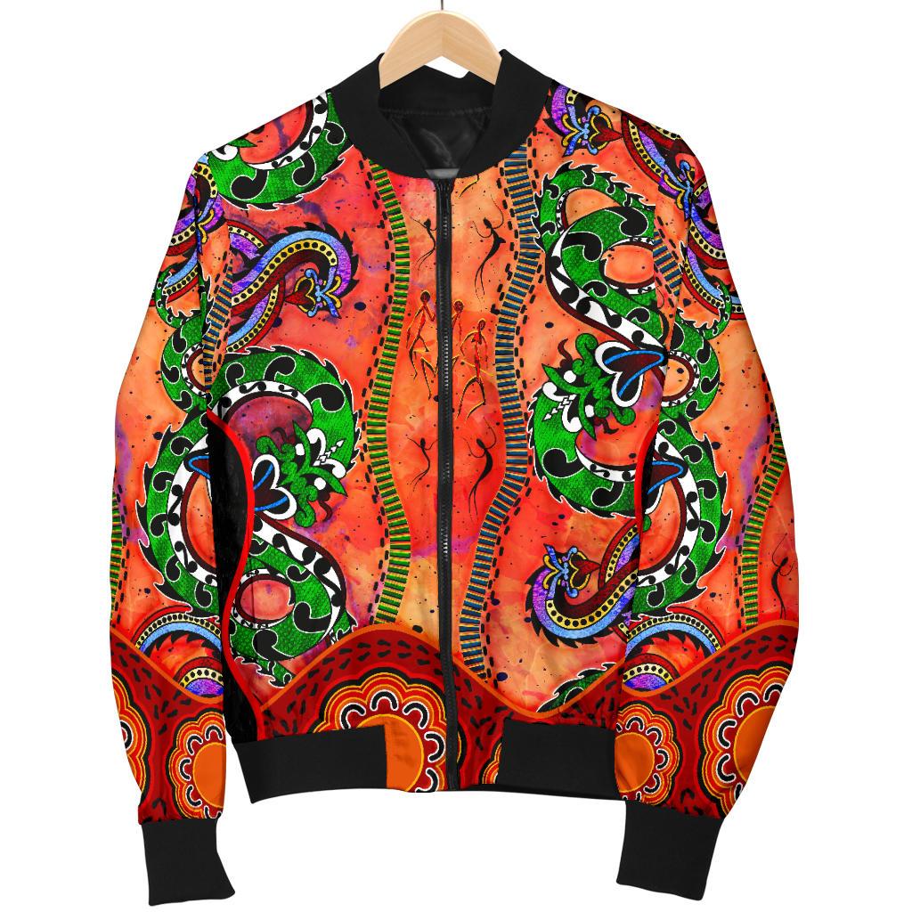 Aboriginal Bomber Jacket - Aussie Indigenous Patterns Orange