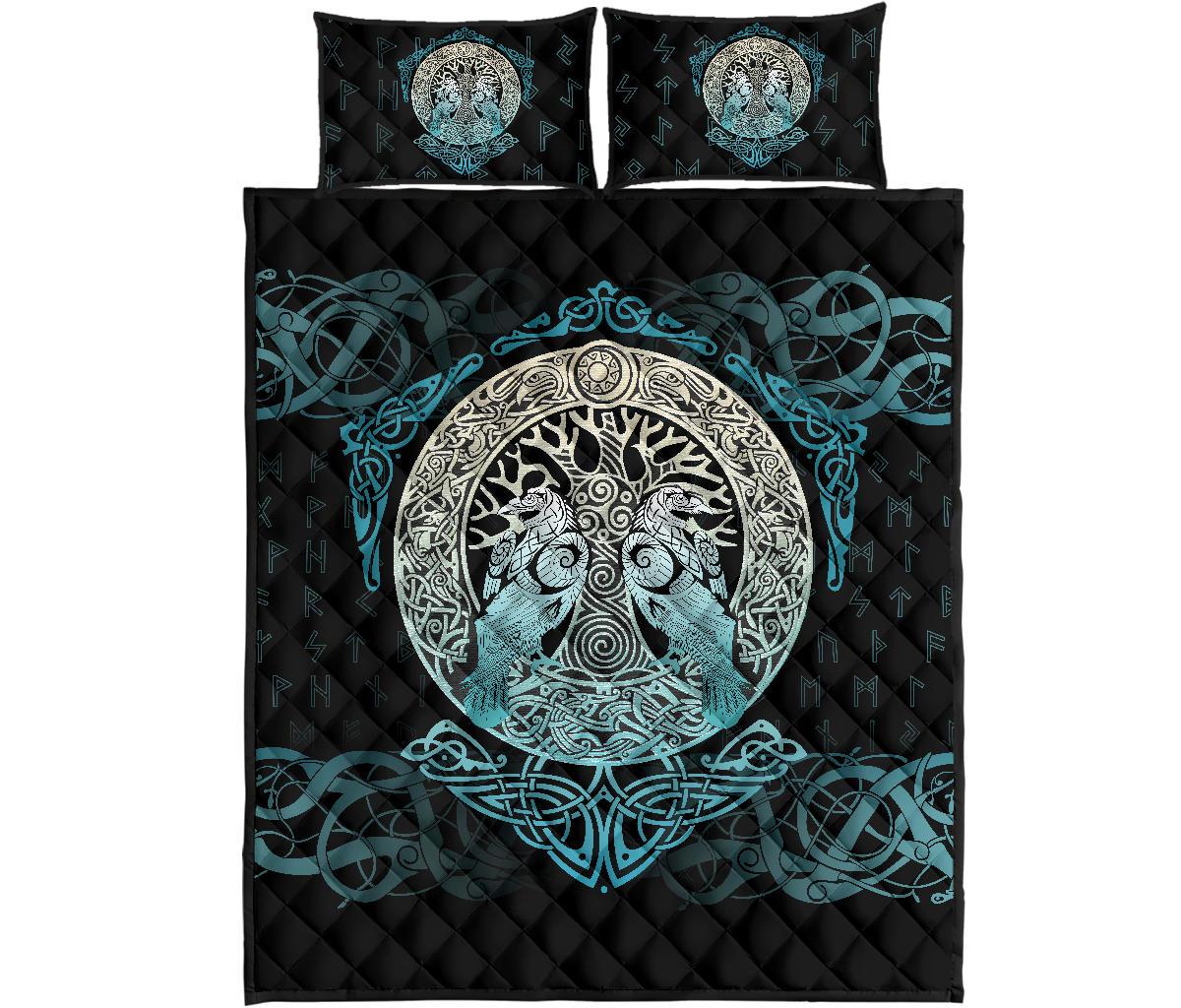 Viking Quilt Bedding Set Yggdrasil and Ravens