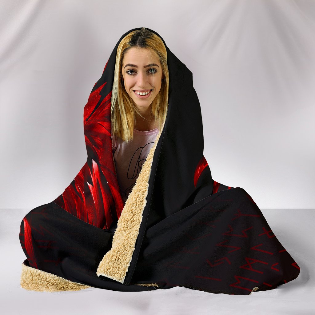 Viking Hooded Blanket The Raven Of Odin Rune Red