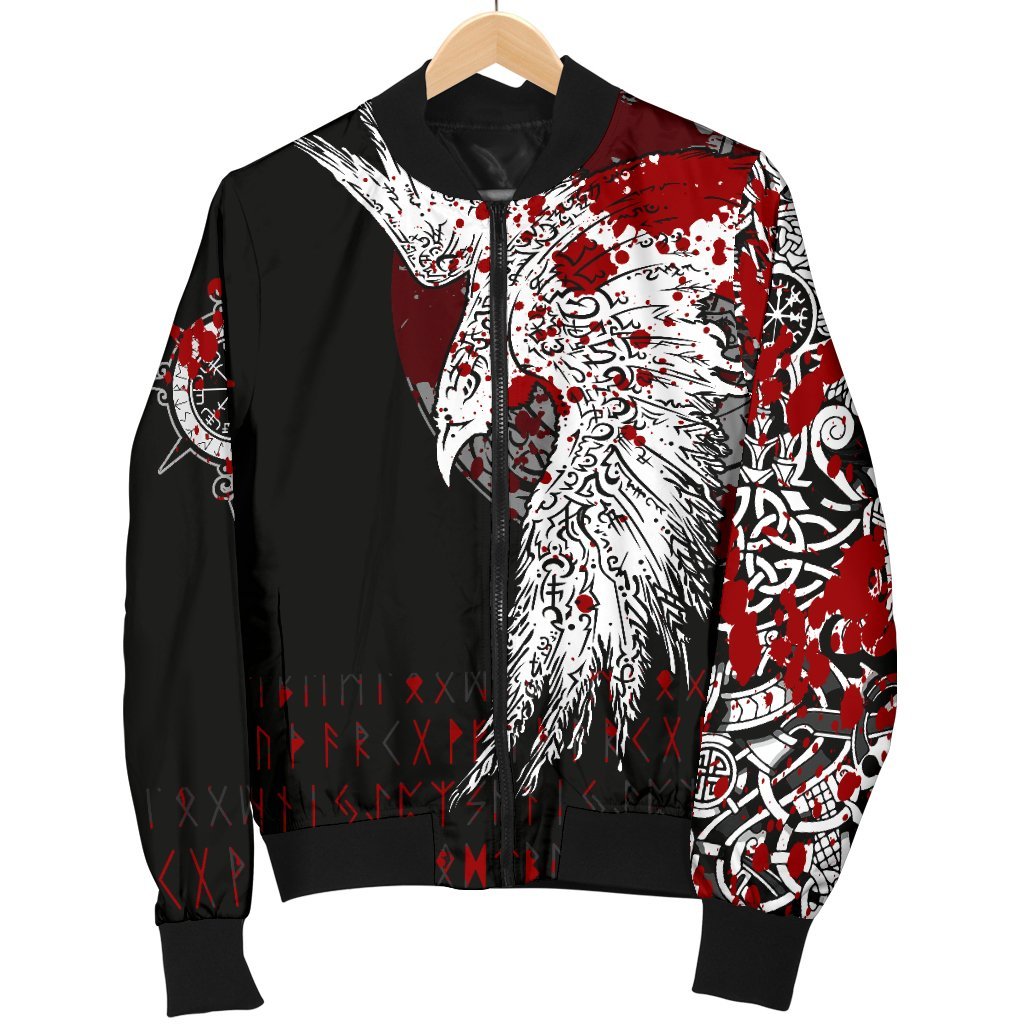 Custom Viking Bomber Jacket Mystical Raven Tattoo Blood Style Ver01