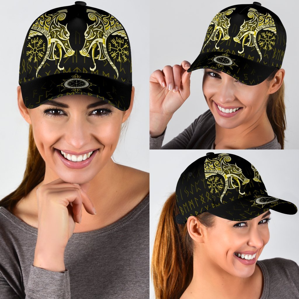 Viking Classic Cap Fenrir Raven And Vegvisir Tattoo Yellow