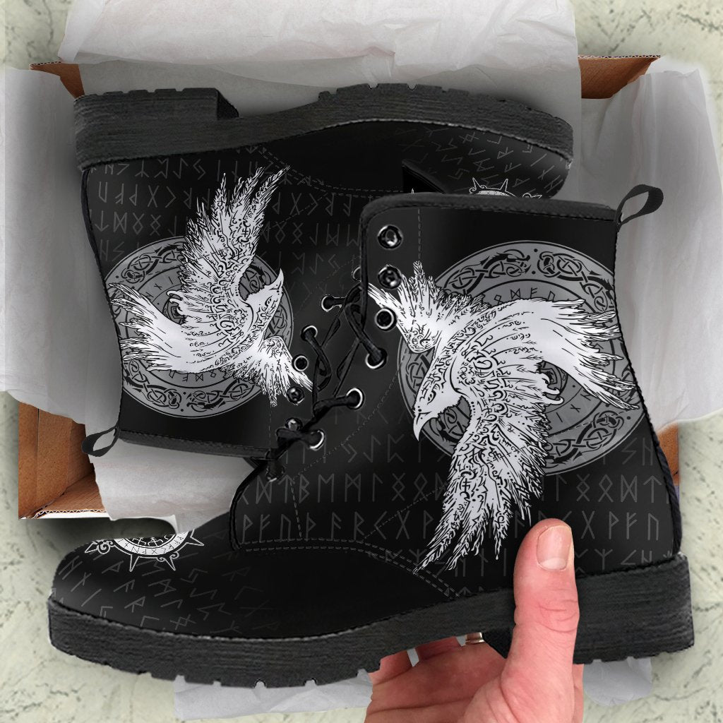 Viking Leather Boots Mystical Raven Tattoo Special