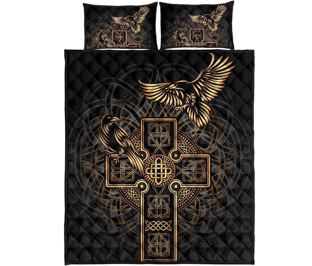 Viking Quilt Bedding Set Odin's Celtic Raven Tattoo