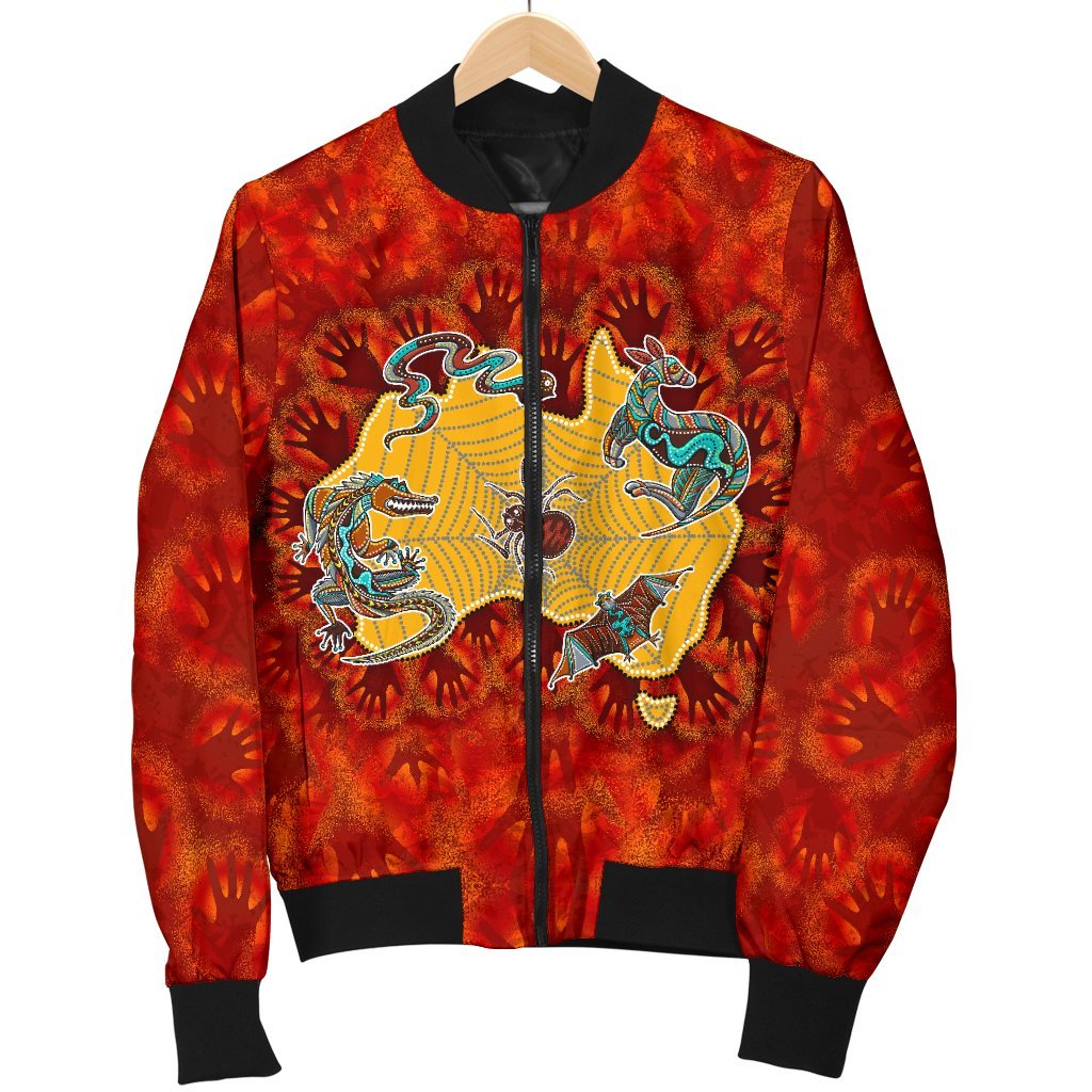 Aboriginal Bomber Jacket - Australia Map Hand Patterns Spider Web