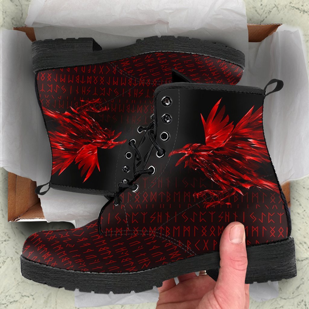 Viking Leather Boots The Raven Of Odin Rune Red