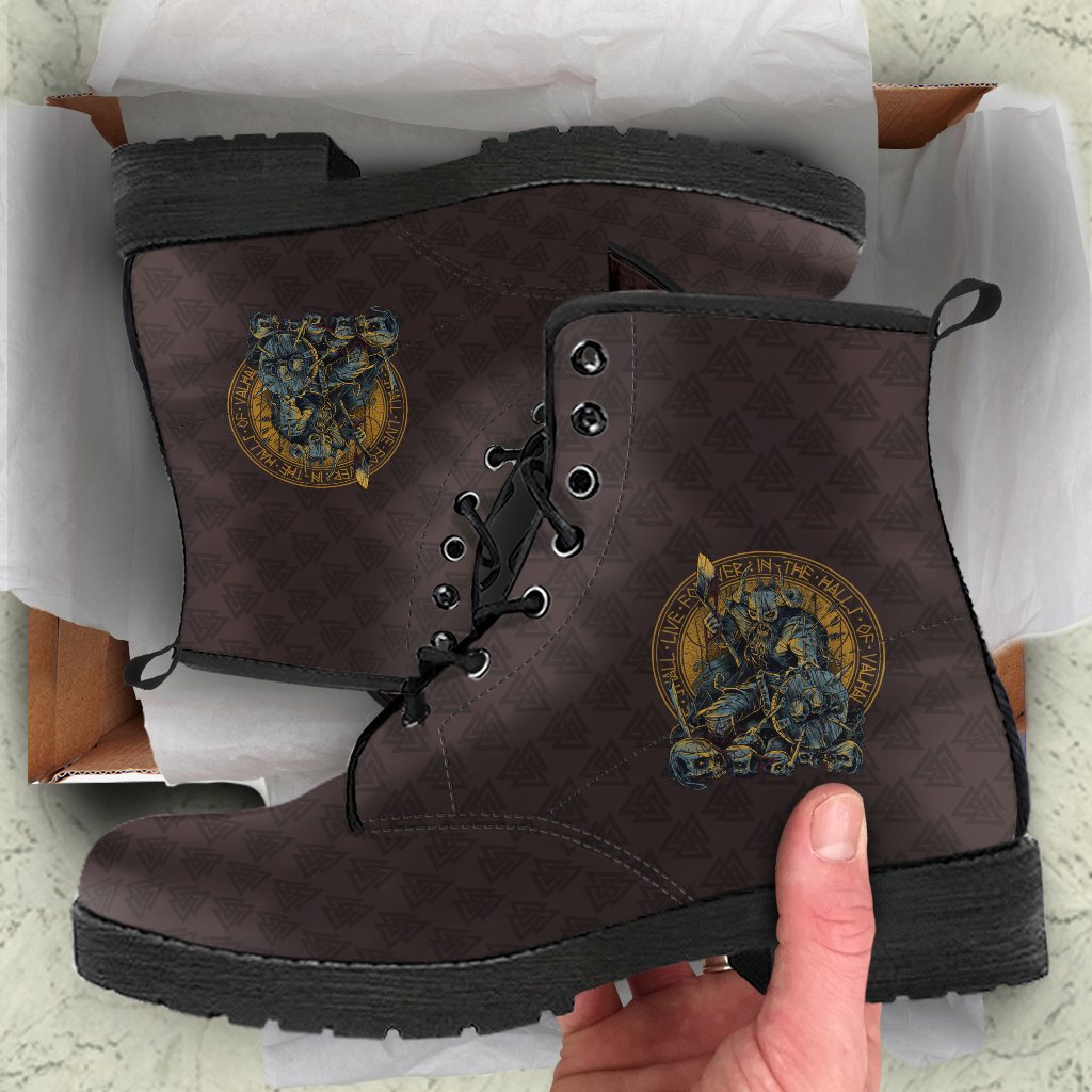 Viking Leather Boots Warrior Shield Skull