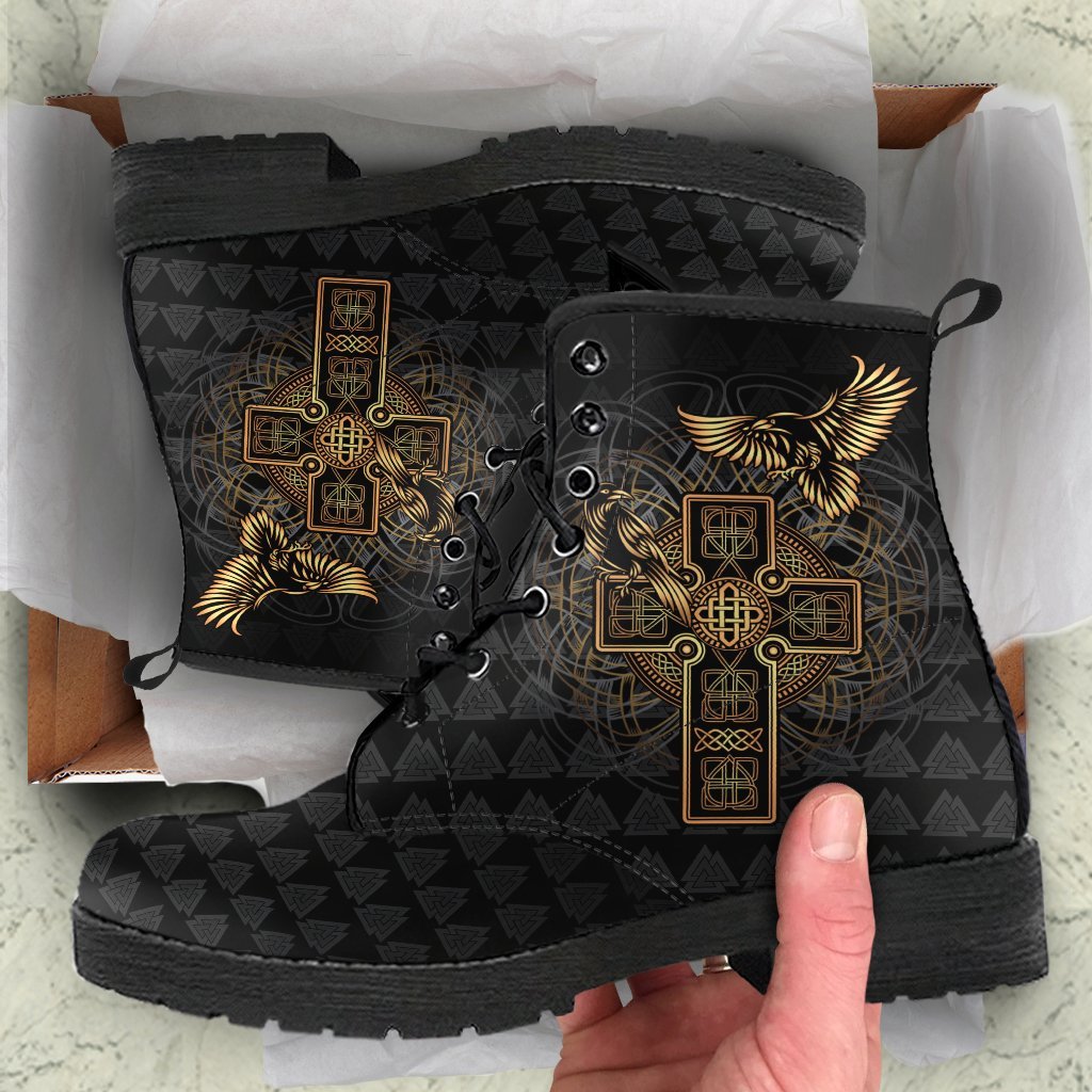 Viking Leather Boots Odin's Celtic Raven Tattoo