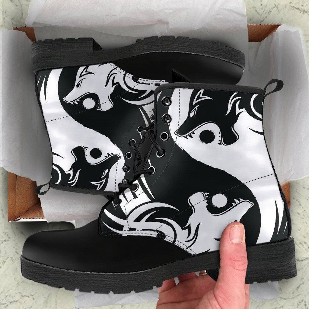 Viking Leather Boots Bomber Ying Yang Wolf