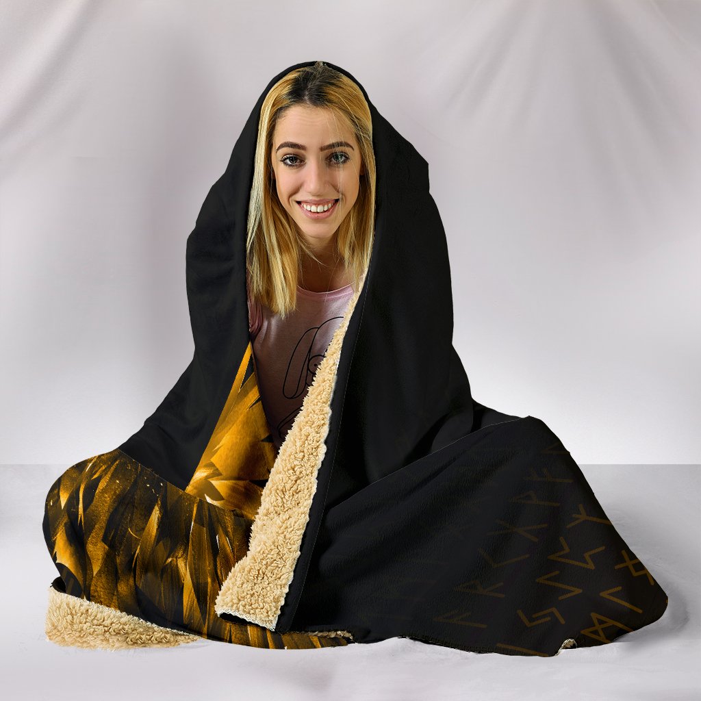 Viking Hooded Blanket The Raven Of Odin Rune Gold