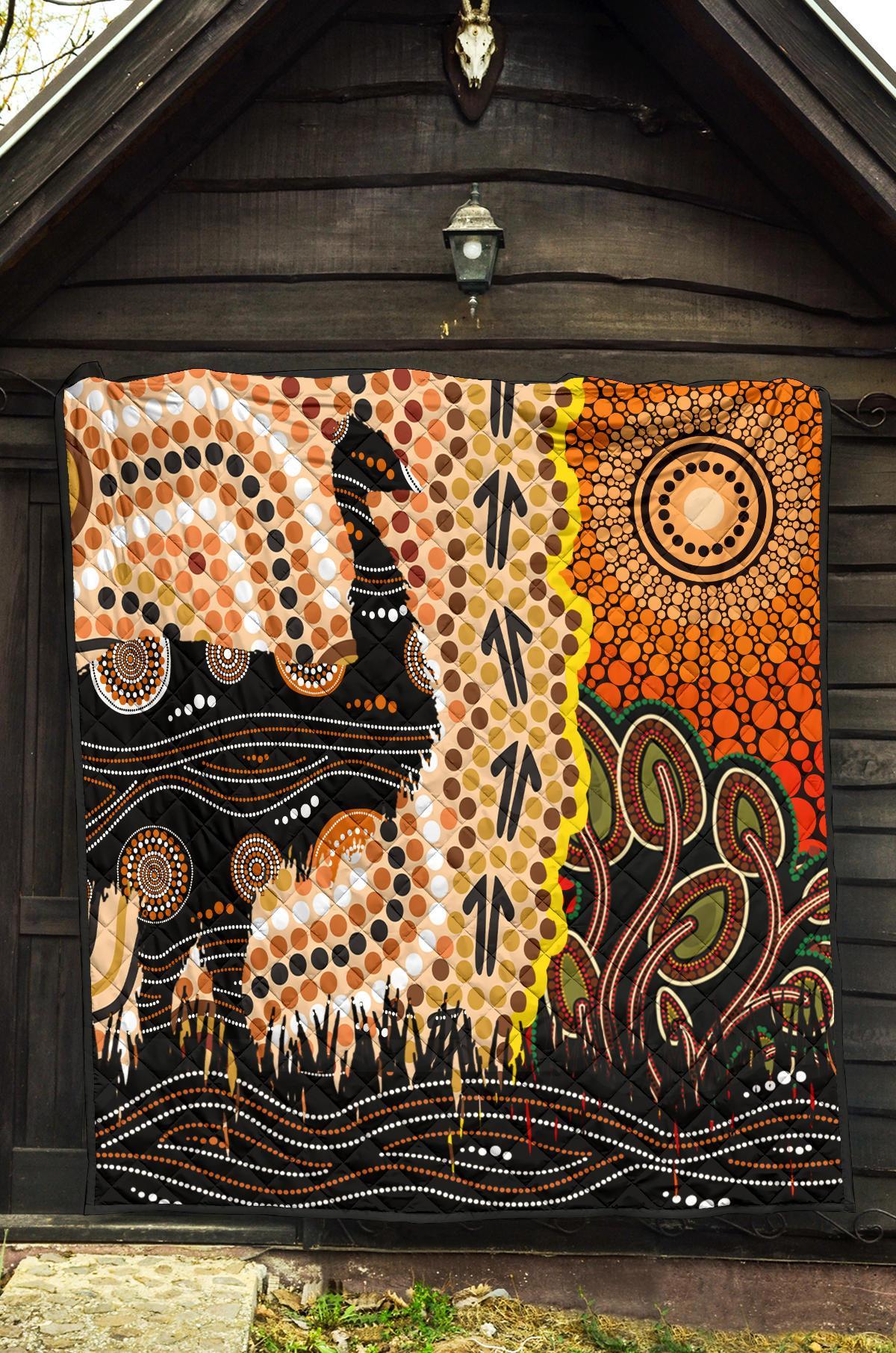 Aboriginal Premium Quilt - Indigenous Sun and Emu