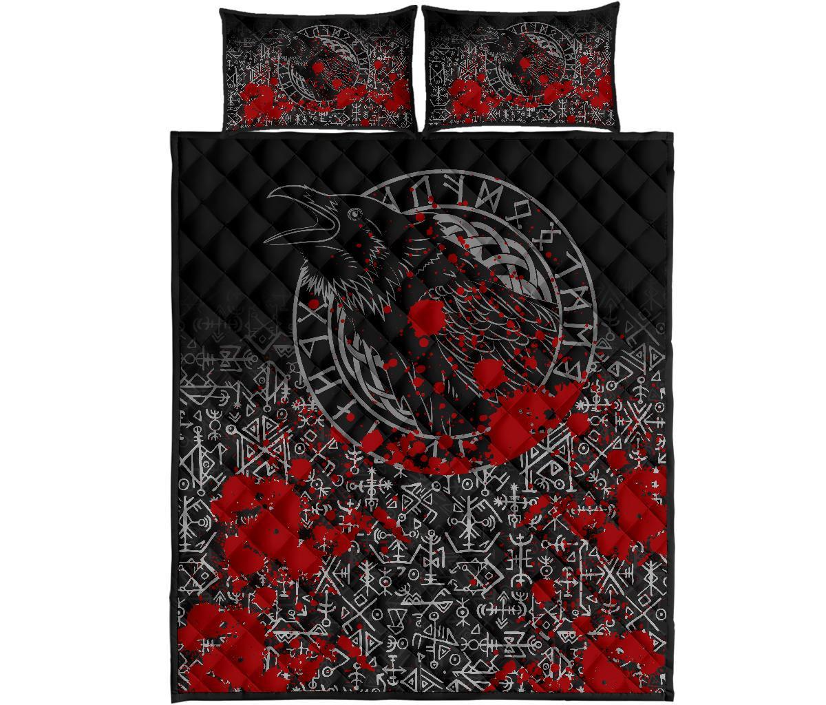 Viking Quilt Bedding Set Odin Raven Rune Futhark Blood