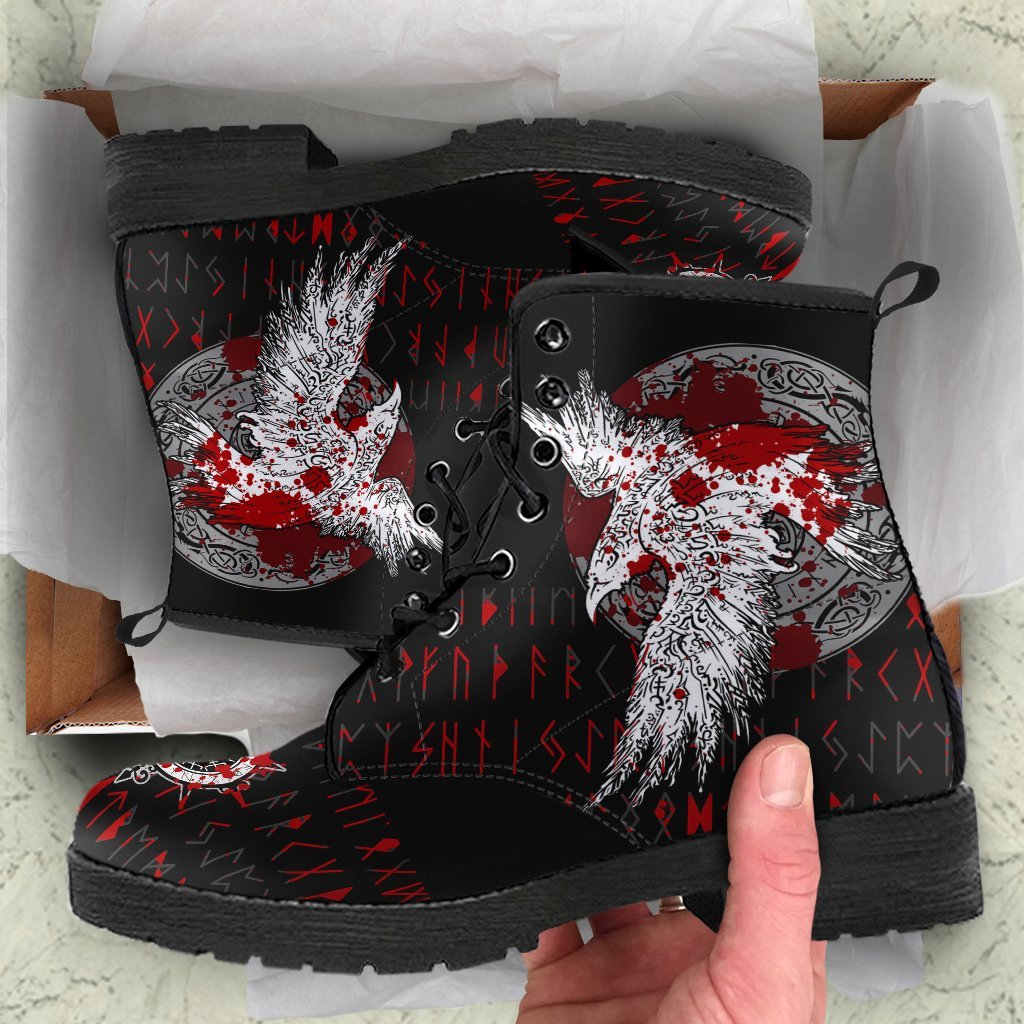 Viking Leather Boots Mystical Raven Tattoo Blood