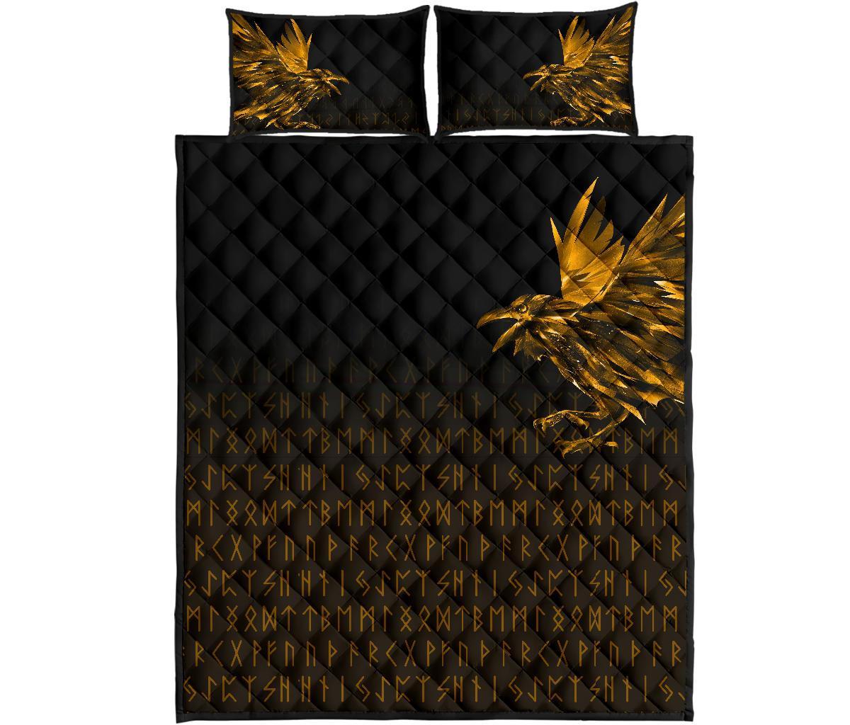 Viking Quilt Bedding Set The Raven Of Odin Rune Gold