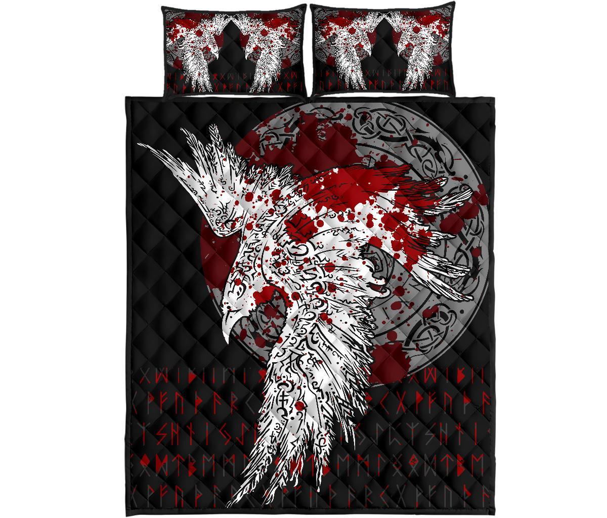 Viking Quilt Bedding Set Mystical Raven Tattoo Blood