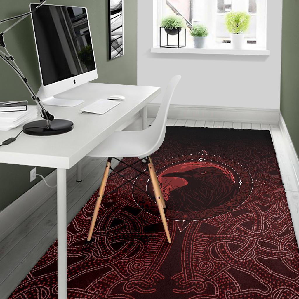 Viking Area Rug Ethnic Odin Raven Red