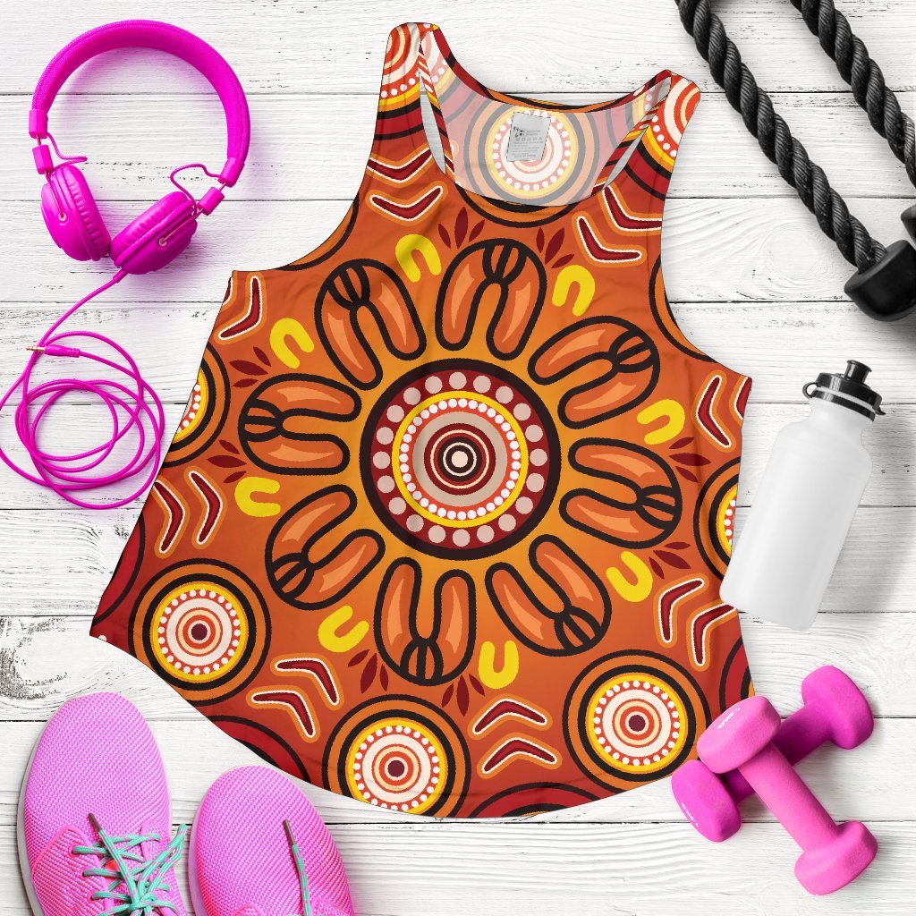 Aboriginal Women's Racerback Tank - Circle Flowers Patterns VER01