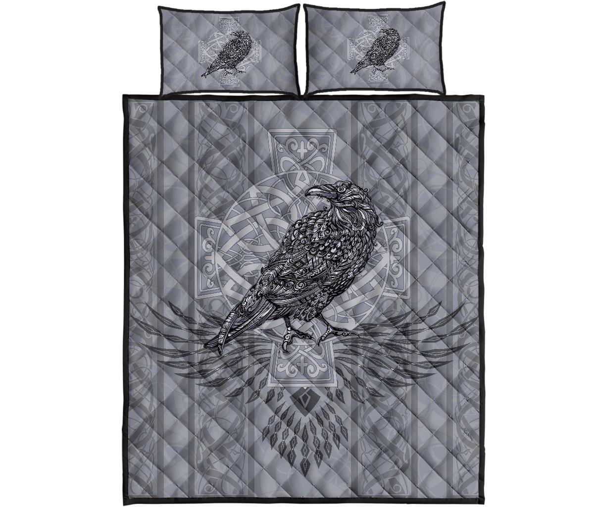 Viking Quilt Bedding Set Odin's Celtic Raven Scandinavian Tattoo