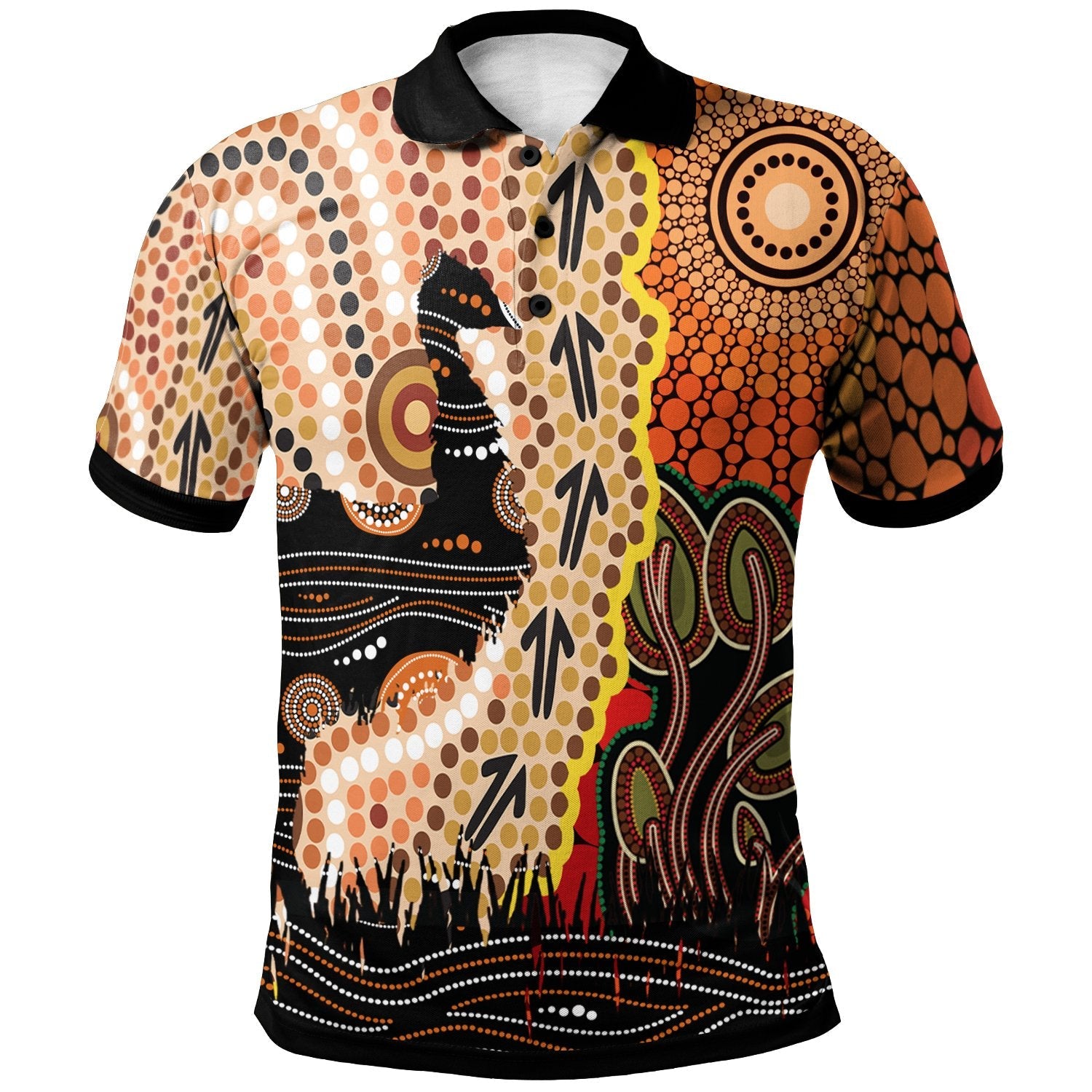 Aboriginal Polo - Australian Aboriginal Sun and Emu Polo Shirt
