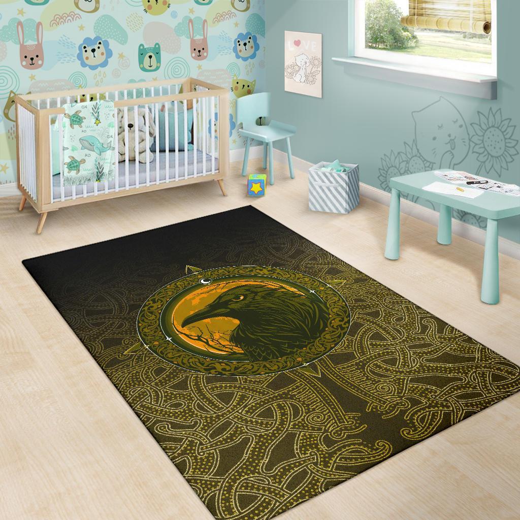 Viking Area Rug Ethnic Odin Raven Gold