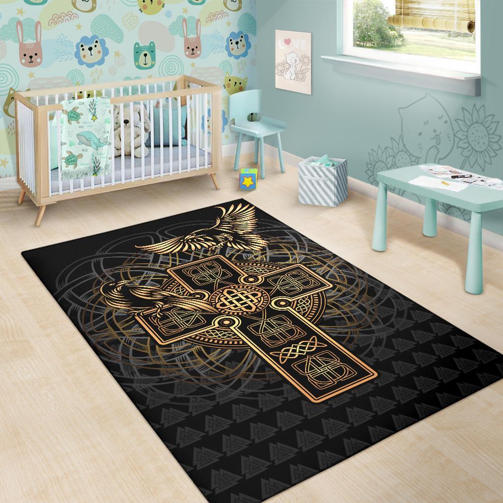 Viking Area Rug Odin's Celtic Raven Tattoo