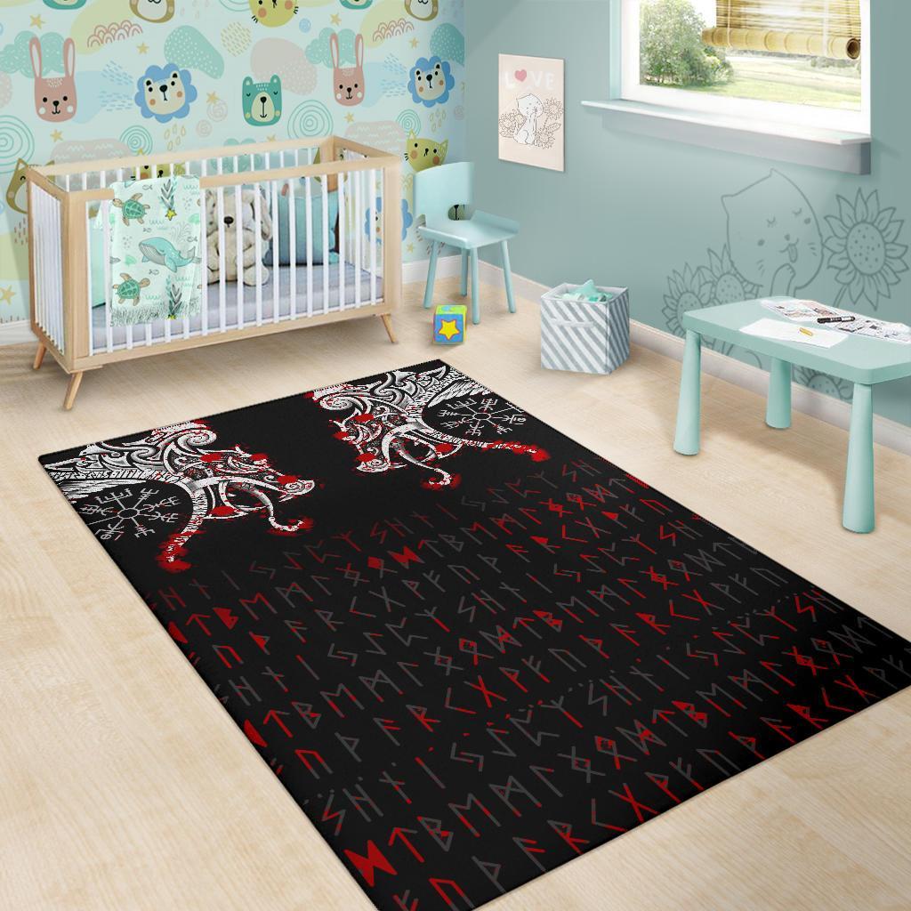 Viking Area Rug Double Dragon Tattoo And Vegvisir Blood