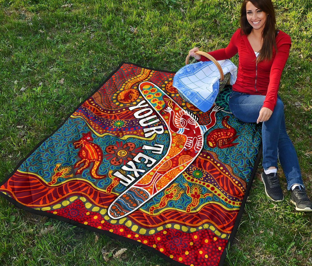 Aboriginal Personalised Premium Quilt - Indigenous Boomerang