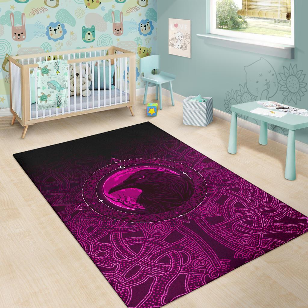 Viking Area Rug Ethnic Odin Raven Pink