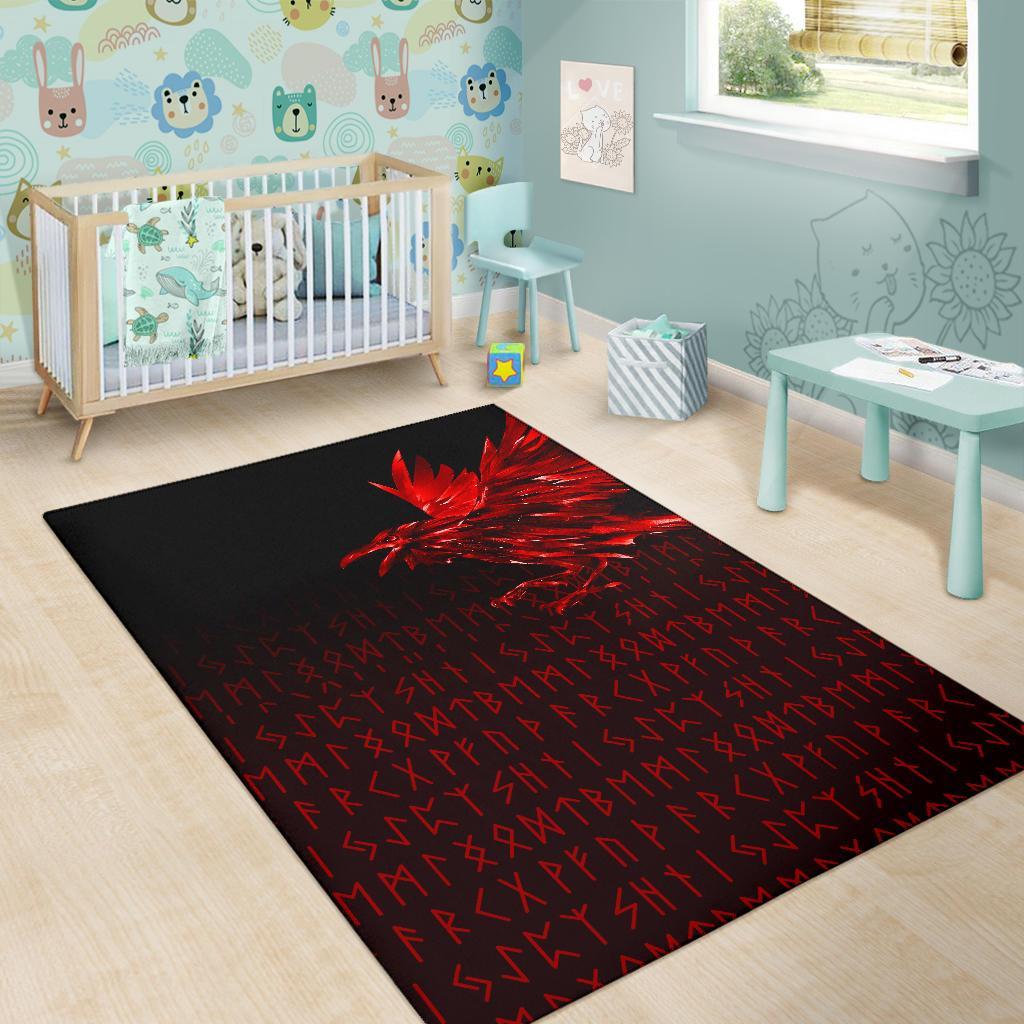 Viking Area Rug The Raven Of Odin Rune Red