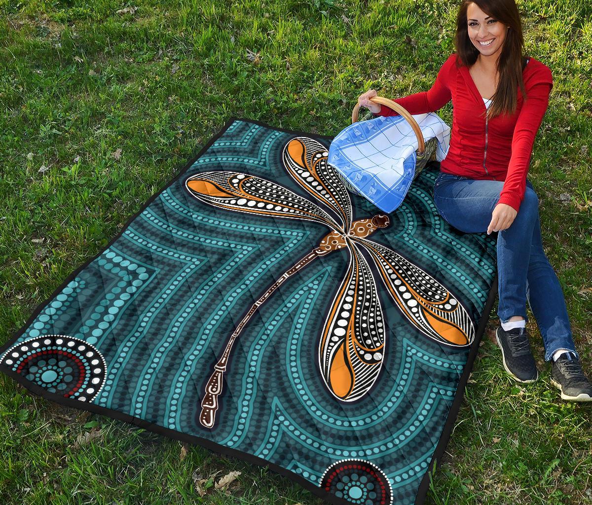 Aboriginal Premium Quilt - Indigenous Dragonfly