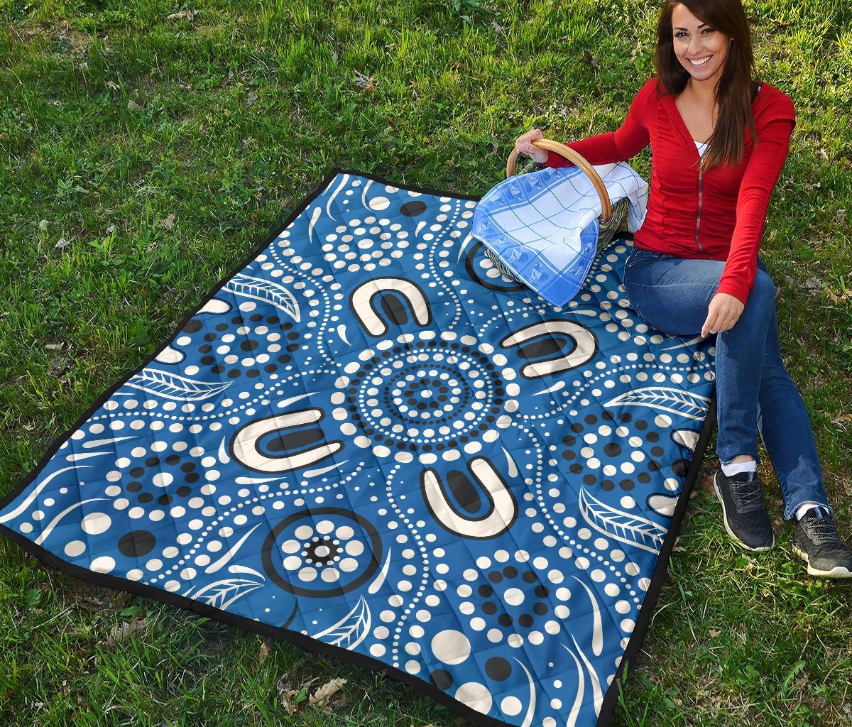 Aboriginal Premium Quilt - Indigenous Circle Dot Painting Blue Color