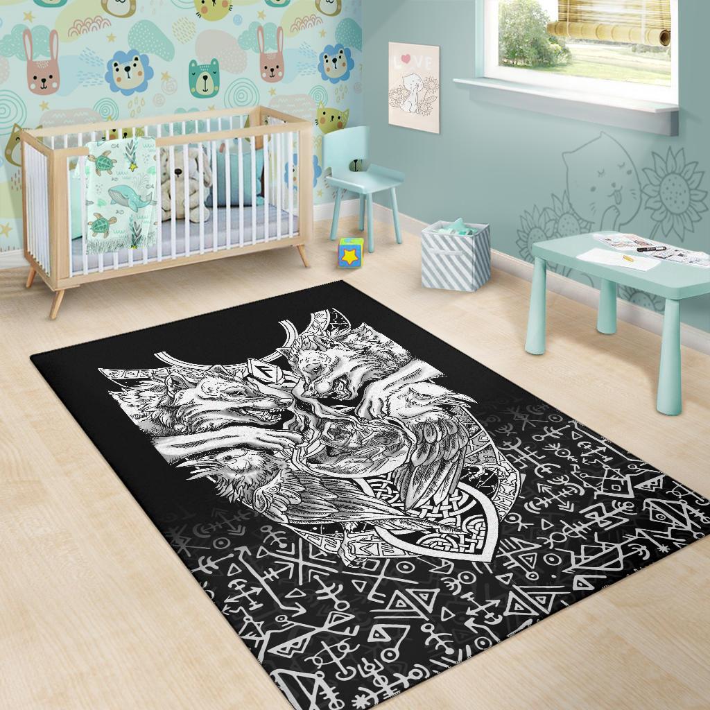 Viking Style Area Rug Wolf And Raven Special