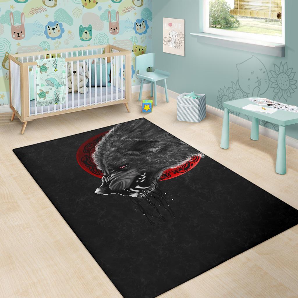 Viking Area Rug Wolf And Blood Moon