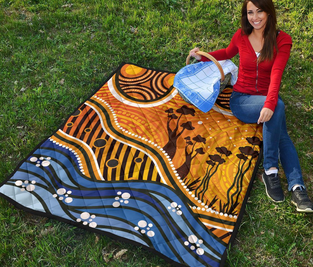 Aboriginal Premium Quilt - Boab Tree Dot Painting Art Vero2
