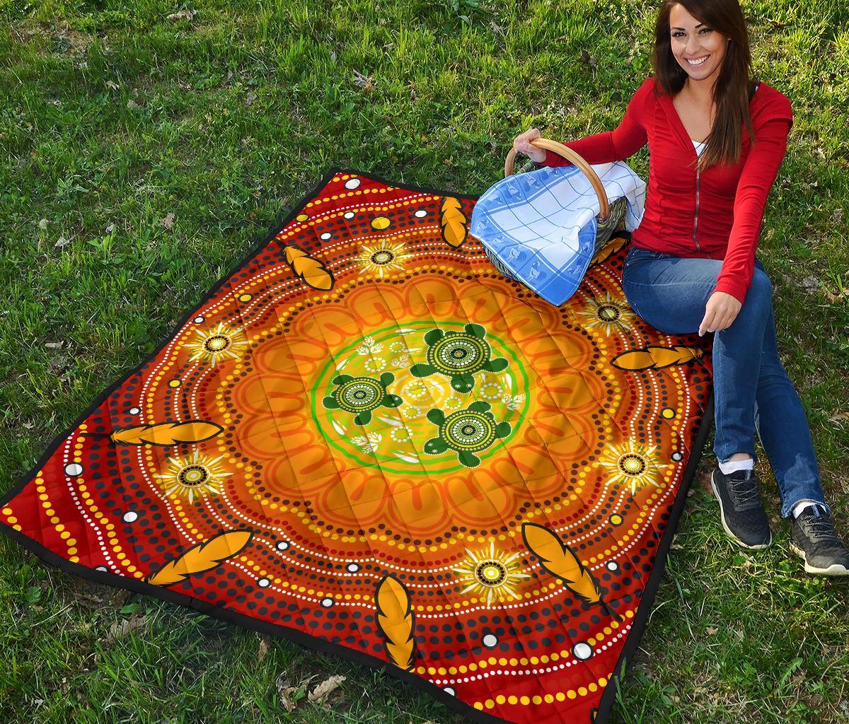 Aboriginal Premium Quilt - Turtle Circle Dot Painting Art